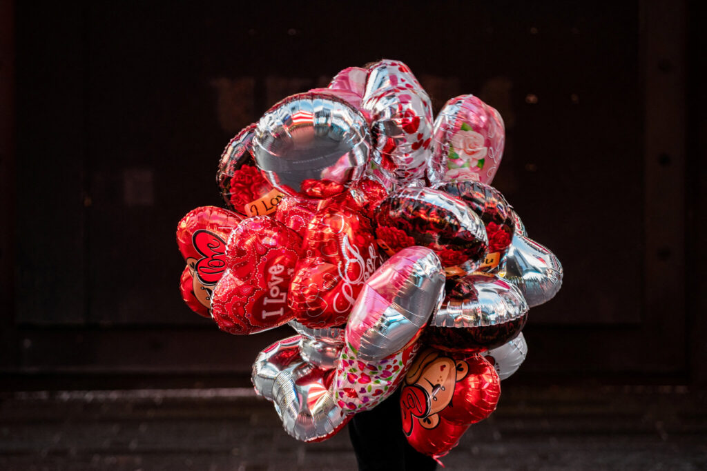 A bunch of Valentine's balloons 